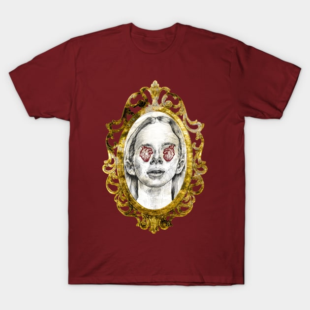 Eye Heart You - Portrait of a Girl With Anatomical Hearts for Eyes T-Shirt by christoff3000